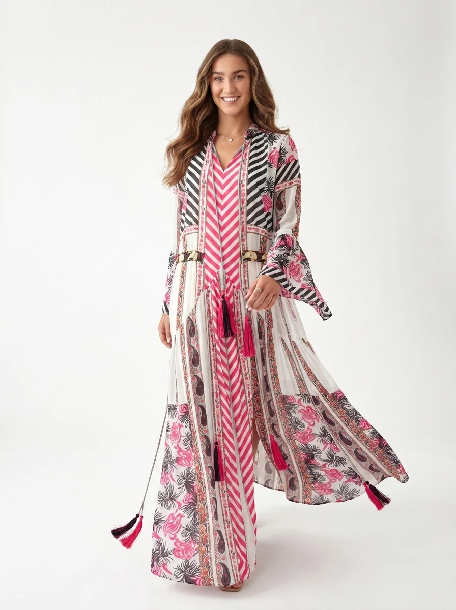 White and Pink Embroidered Dress - Summer Vibes - Image 6