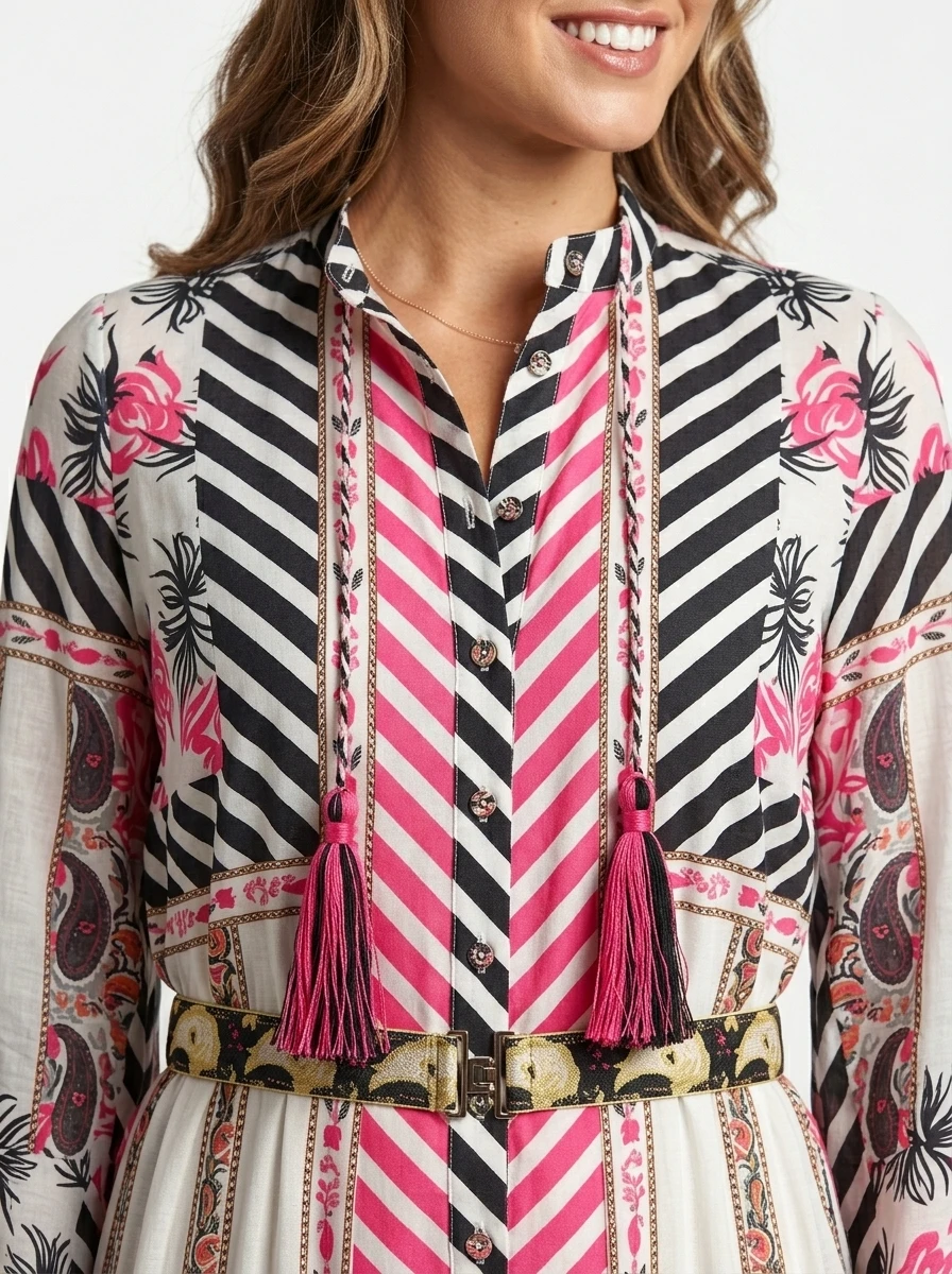 White and Pink Embroidered Dress - Summer Vibes - Image 3