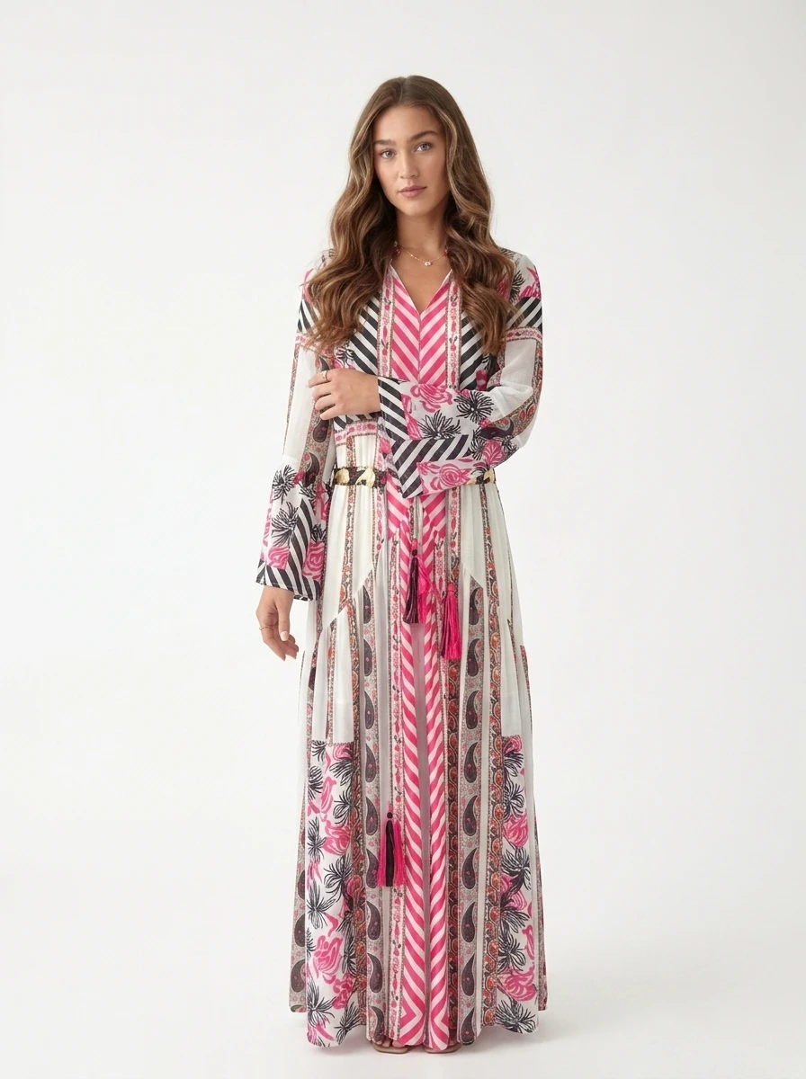 White and Pink Embroidered Dress - Summer Vibes - Image 5