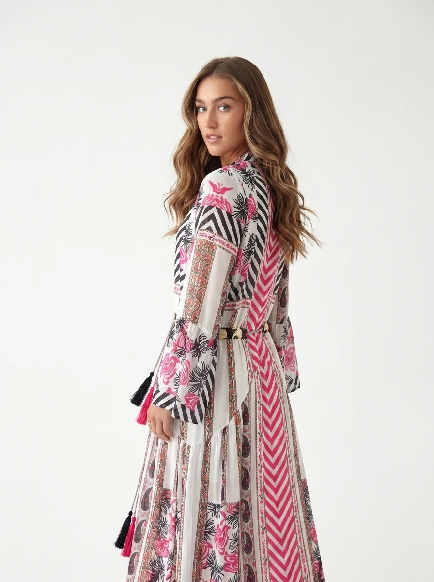 White and Pink Embroidered Dress - Summer Vibes - Image 2