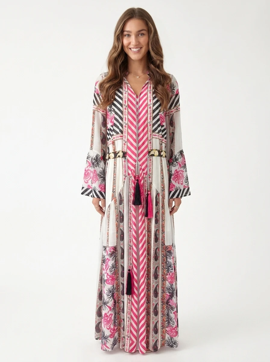 White and Pink Embroidered Dress - Summer Vibes - Image 4