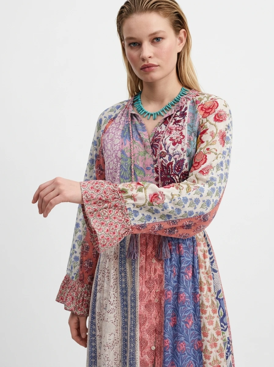 rosabelle Relaxed Fit Bohemian Maxi Dress in Multi-colored Cotton - Image 4