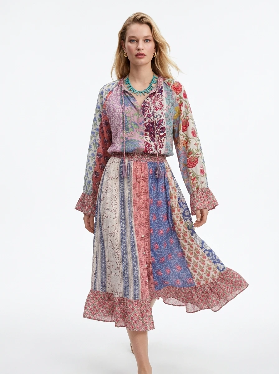 rosabelle Relaxed Fit Bohemian Maxi Dress in Multi-colored Cotton - Image 5