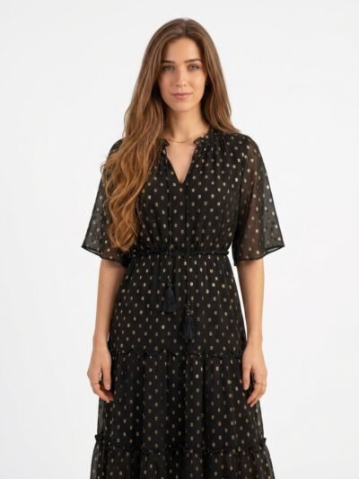 Black Chiffon Gold Dotted Maxi Dress - BloomEcho