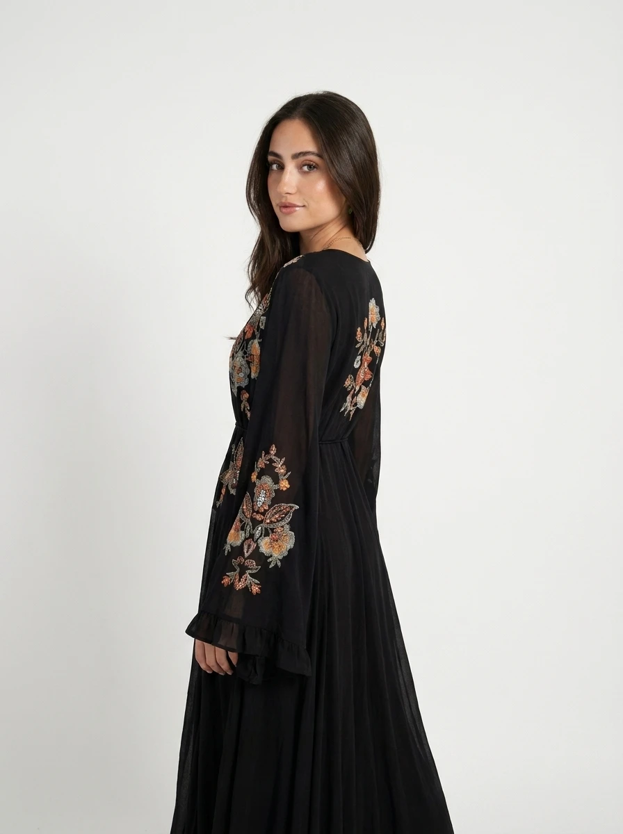 Black Embroidered Maxi Dress - Oasis Bloom - Image 3