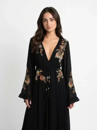 Black Embroidered Maxi Dress - Oasis Bloom