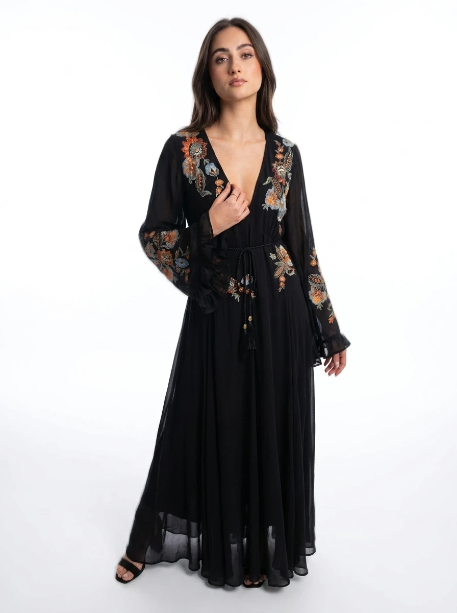 Black Embroidered Maxi Dress - Oasis Bloom - Image 4