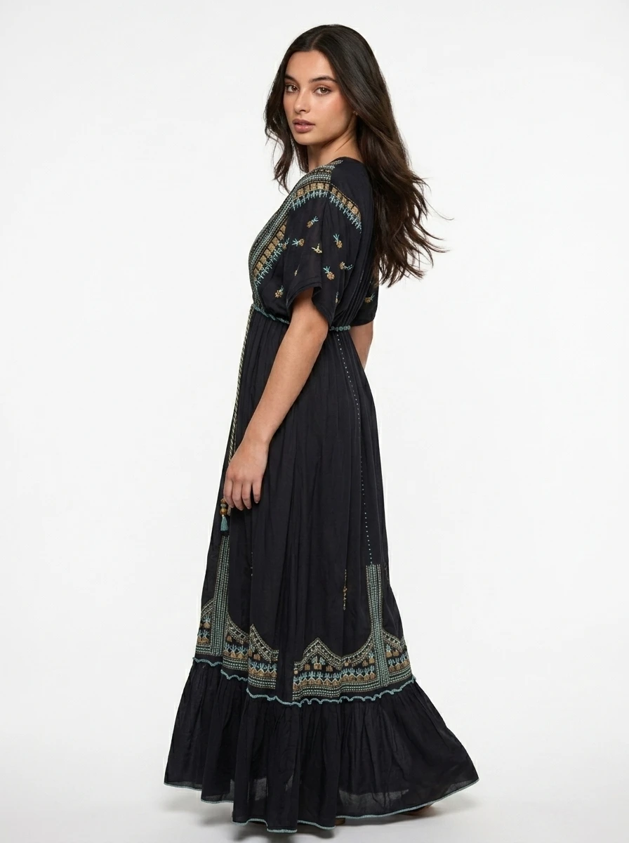 Black Embroidered Maxi Dress - Summer Bloom - Image 2