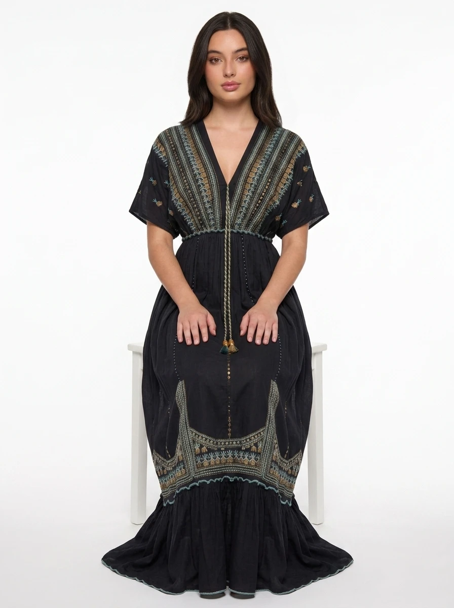 Black Embroidered Maxi Dress - Summer Bloom - Image 5