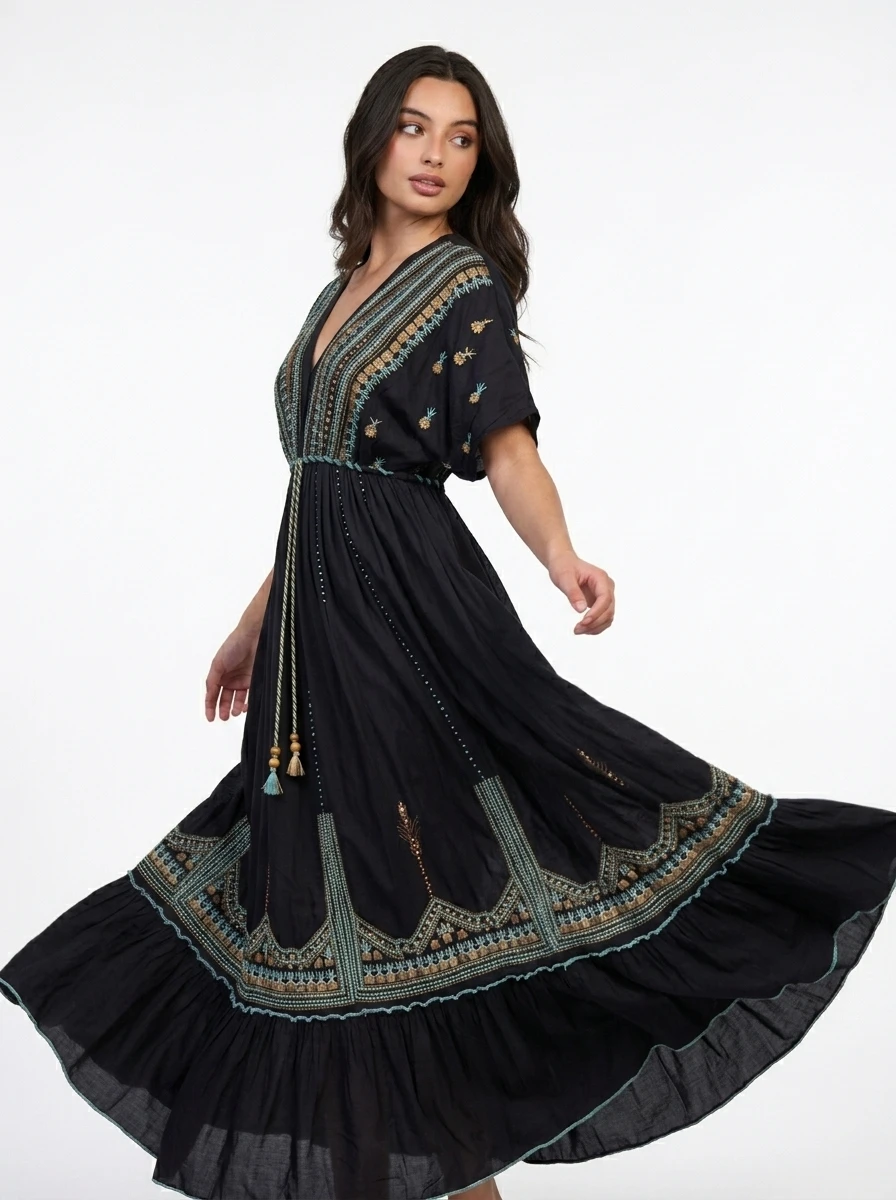 Black Embroidered Maxi Dress - Summer Bloom - Image 4