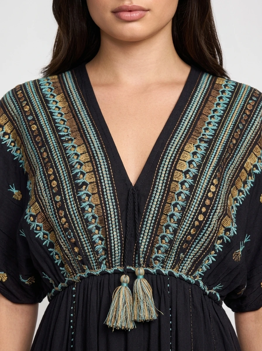Black Embroidered Maxi Dress - Summer Bloom - Image 3
