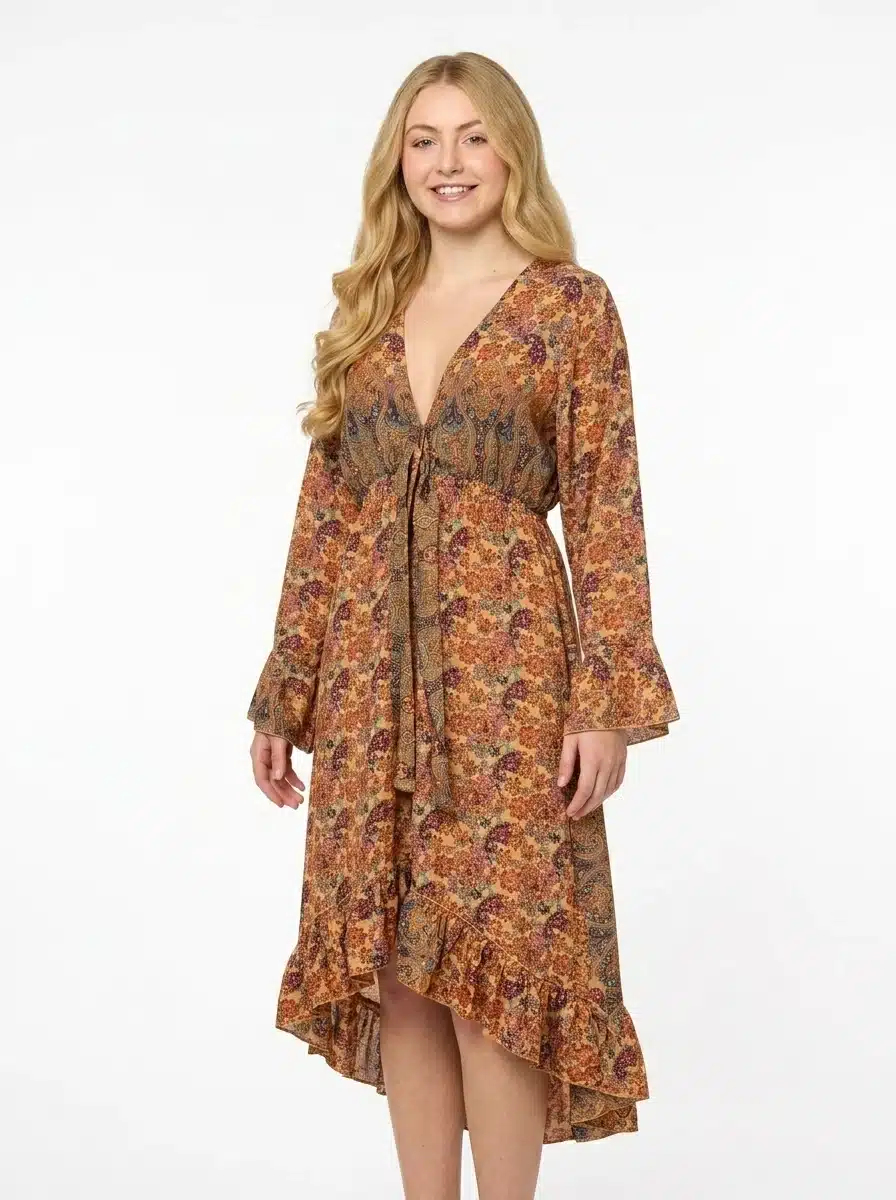 Boho Floral Printed Midi Dress - Spring Aura
