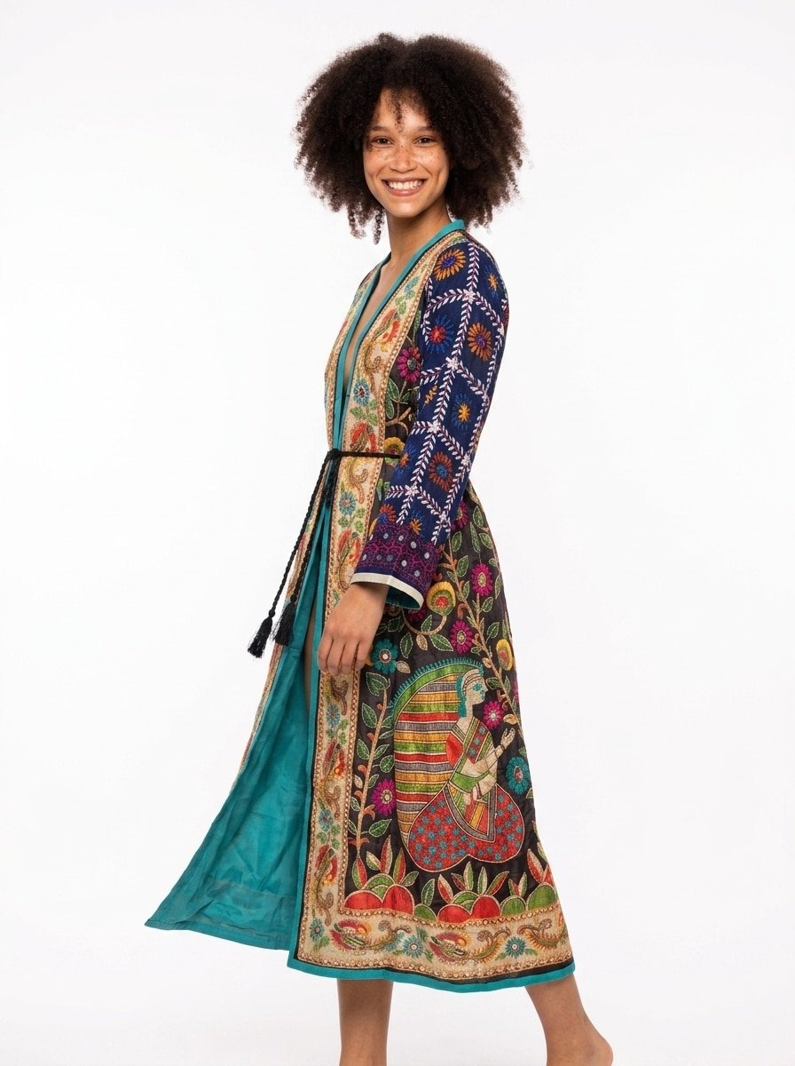 BloomEcho Printed Cardigan - Ethnic Art - Image 3