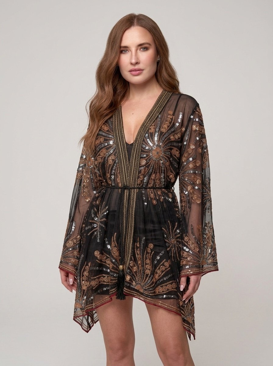 Sheer Black Sequin Cardigan - Glow