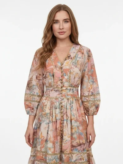 Floral Print Embellished Dress - Spring Bloom