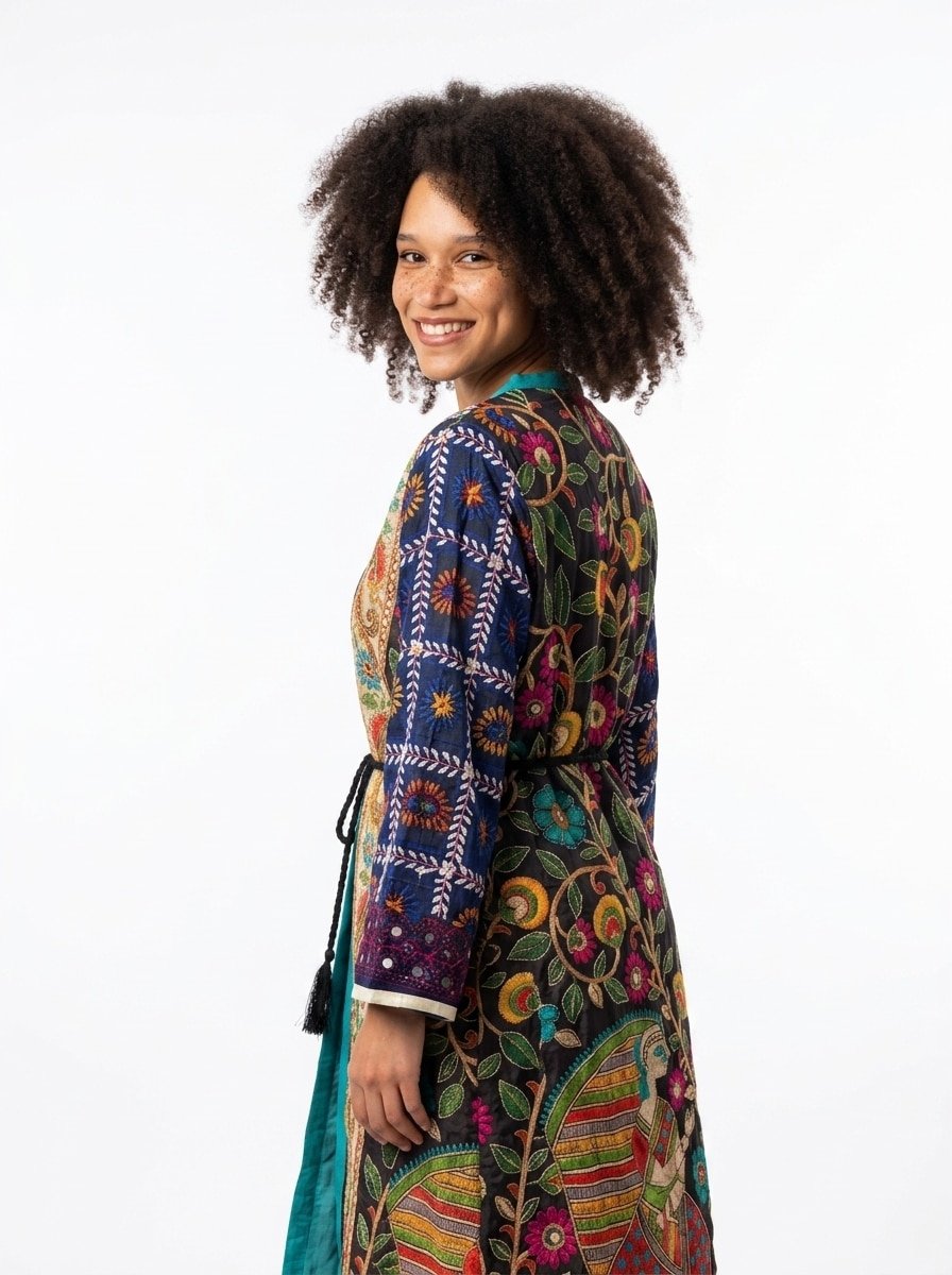 BloomEcho Printed Cardigan - Ethnic Art - Image 2
