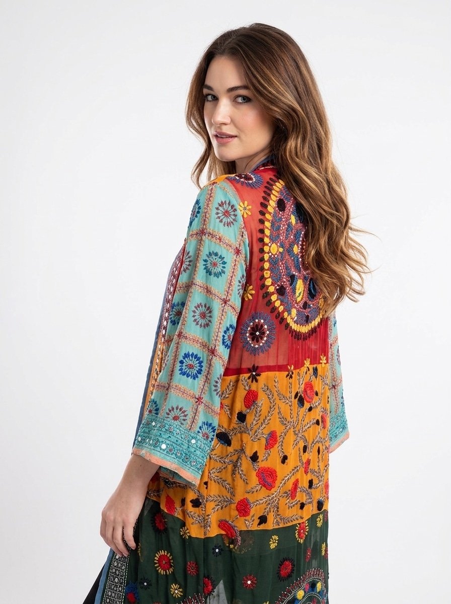 Boho Summer Cardigan – Embroidered Mirrors - Image 2