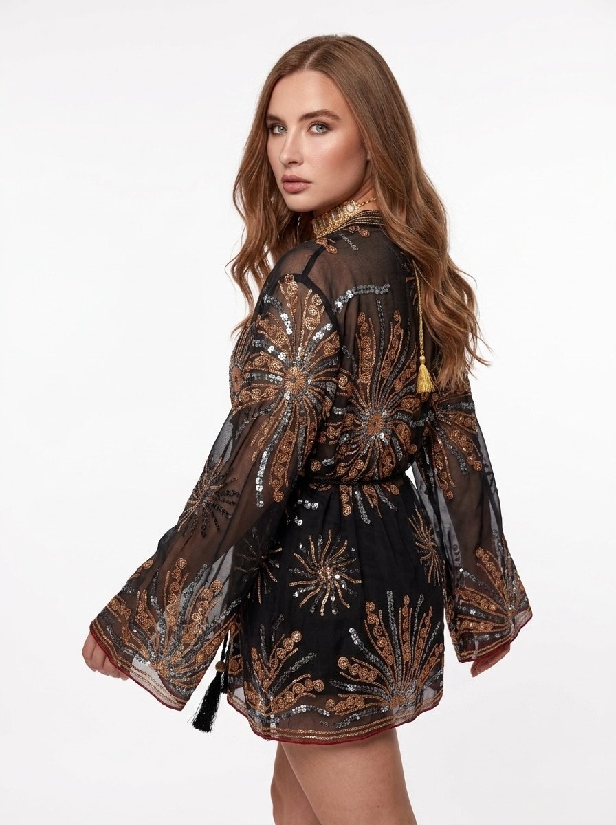 Sheer Black Sequin Cardigan - Glow - Image 2