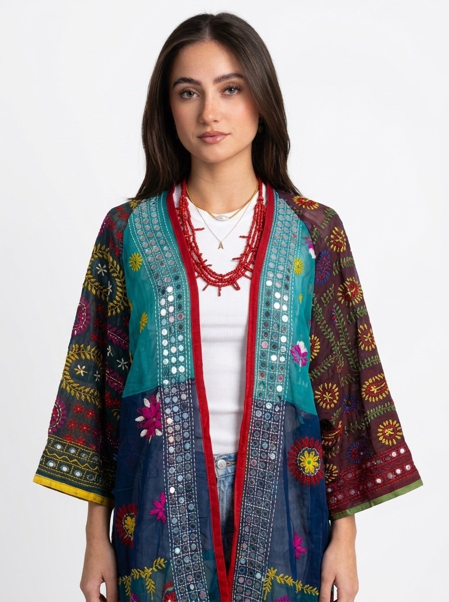 BloomEcho Cardigan - Multi-Color Embroidered