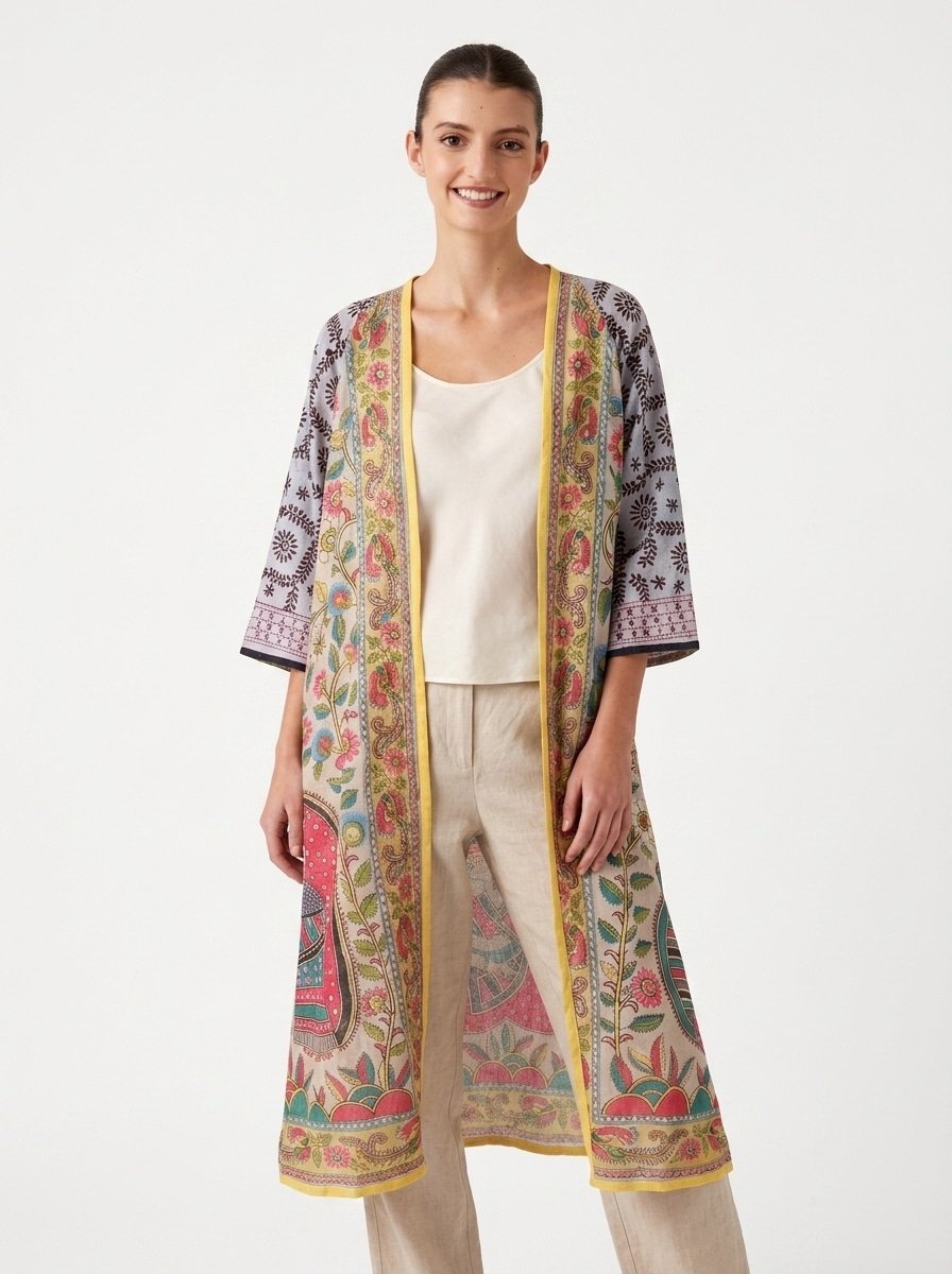 Boho Chic Cardigan - Hand-Printed Cotton - Image 3