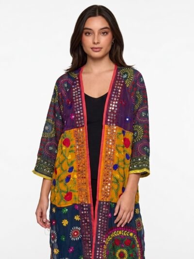 Multicolor Embroidered Patchwork Cardigan - Bloom Echo