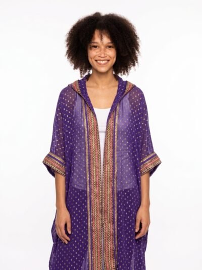 Purple Embroidered Cardigan - Golden Aura