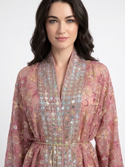 Pink Sheer Embroidered Cardigan - Aura
