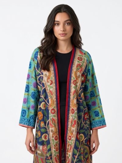 Embroidered Cardigan with Vibrant Eastern Patterns - Aura