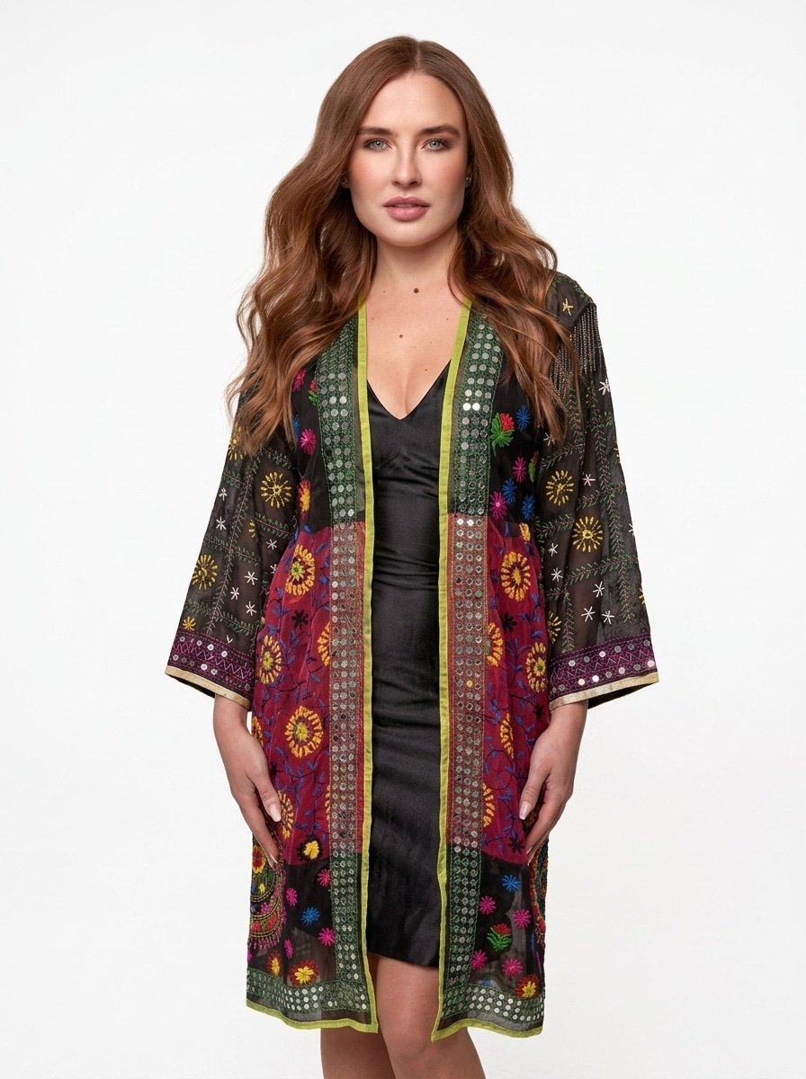 Embroidered Black Cardigan - Echo Bloom - Image 2