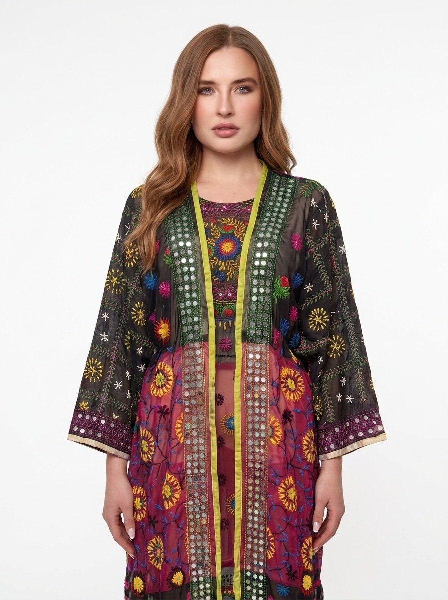 Embroidered Black Cardigan - Echo Bloom