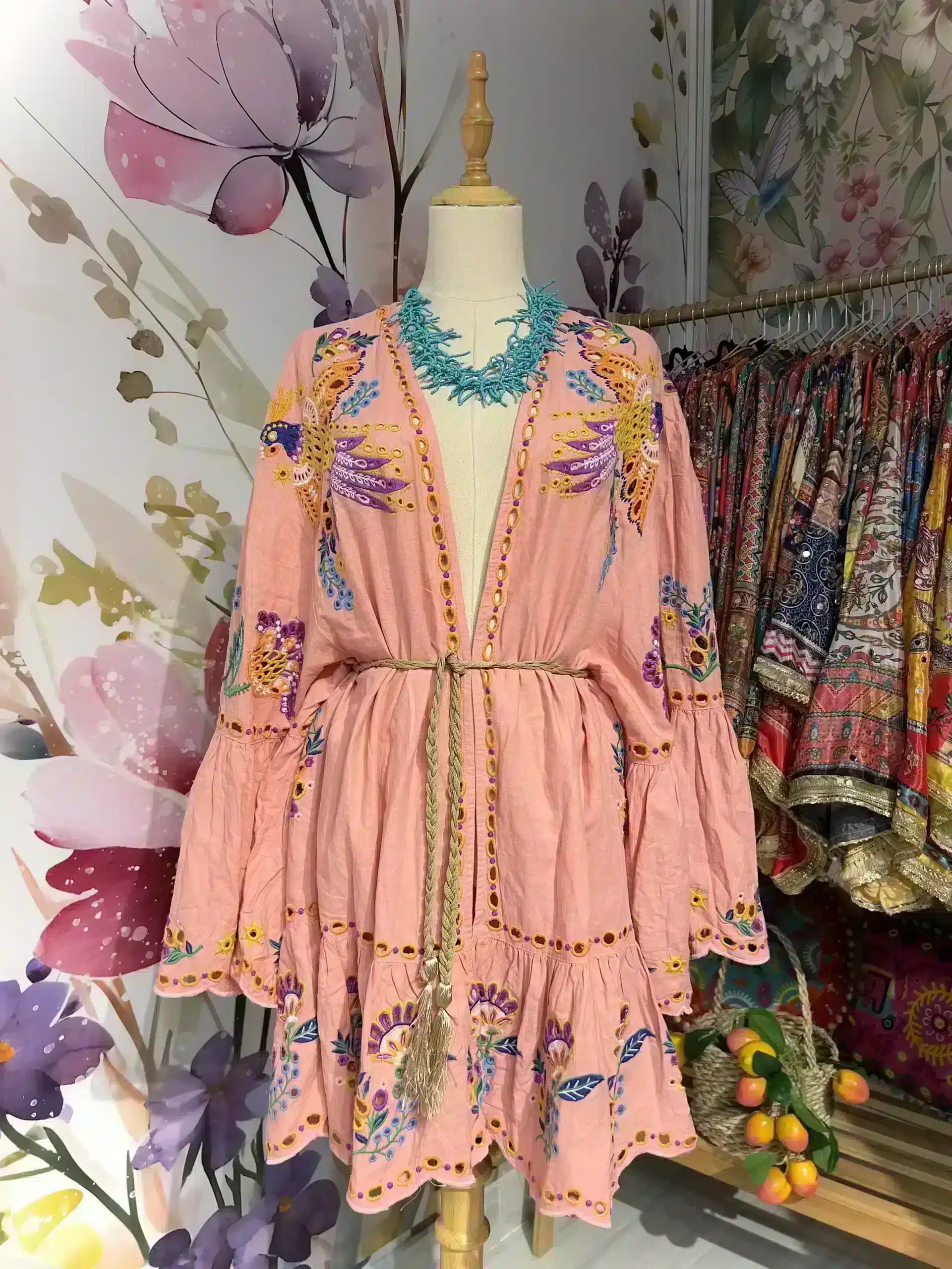 Aura Bloom Kimono Cardigan – Pink Cotton