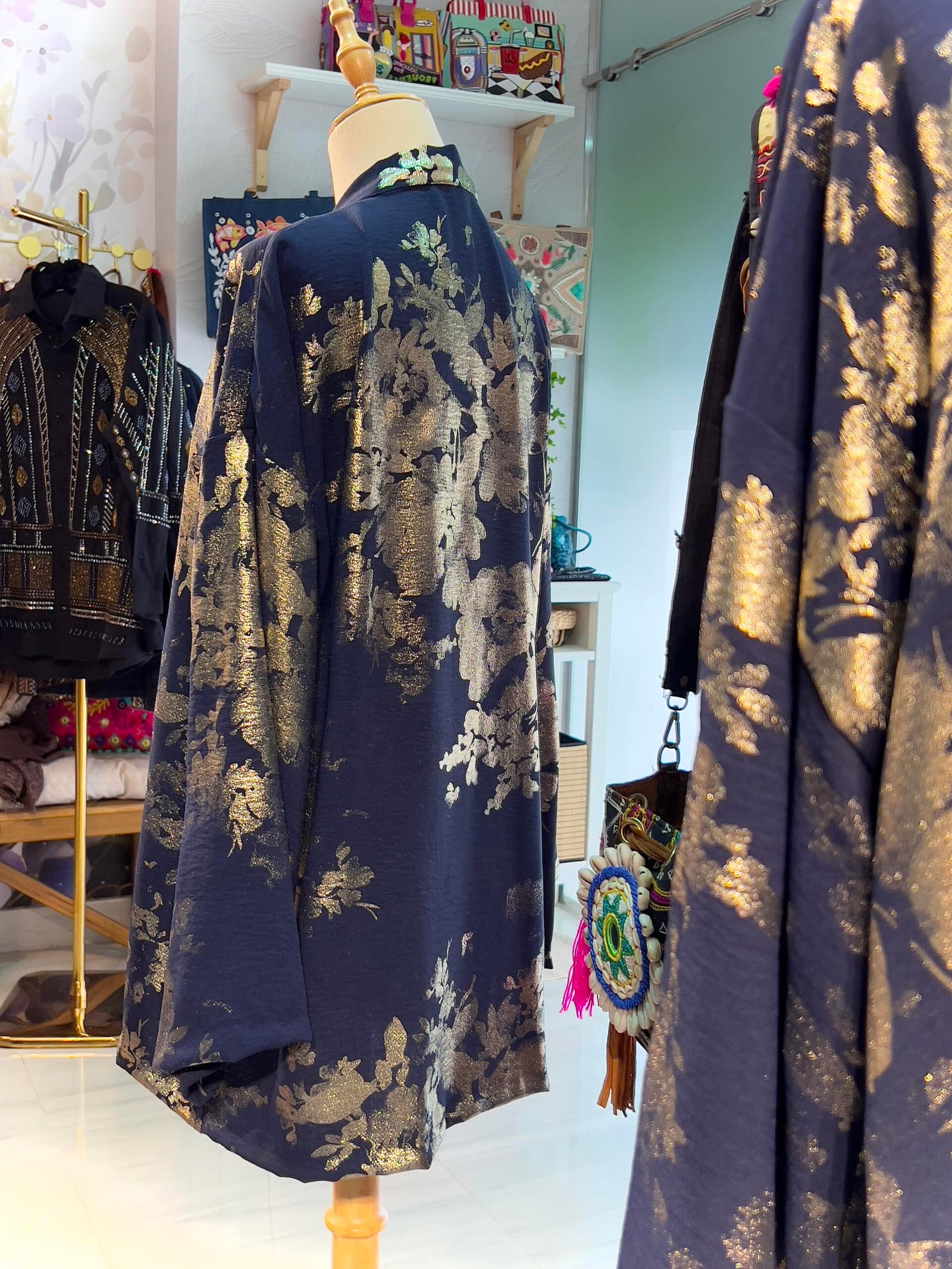 Navy Gold Printed Cardigan - Night Charm - Image 2