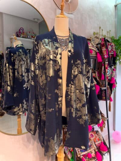Navy Gold Printed Cardigan - Night Charm